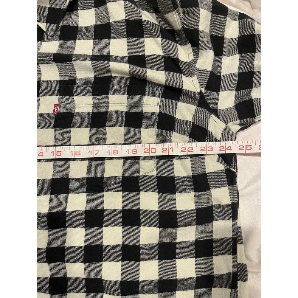 Levi's Buffalo Plaid Cozy Black White LS 100% Cotton Flannel Shirt Women's 1X - Picture 3 of 4